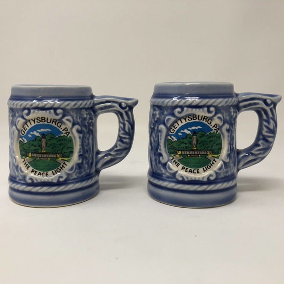 Gettysburg PA Salt Pepper Shakers The Peace Light Blue Ceramic 2.75" Japan VTG - Picture 1 of 8